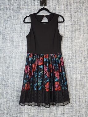 Eliza J Black Dress with Multicolor Floral Skirt